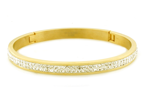 Picture of EWC B30376 Stainless Steel Gold Plated Oval Bangle with CZ Bed