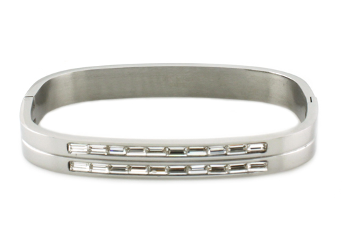 Picture of EWC B30379 Stainless Steel Bangle with Baguette CZ Cut