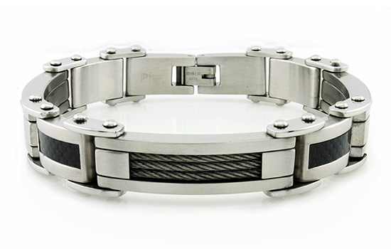 Picture of EWC B30283 Stainless Steel Mens Bracelet with Cable and Carbon Fiber