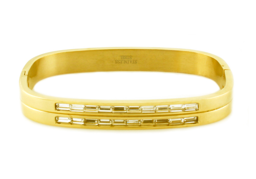 Picture of EWC B30378 Stainless Steel Gold Plated Bangle with Baguette CZ Cut