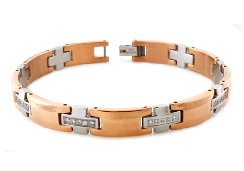 Picture of EWC B32239 Two-Tone Stainless Steel Beveled Links Bracelet with CZ