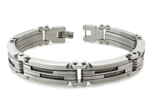 Picture of EWC B32231 Stainless Steel Dual Cable Inlay Link Bracelet