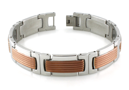 Picture of EWC B32158BR Stainless Steel Two-Tone Grill Pattern Link Bracelet