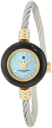 Picture of Charles-Hubert Paris 6778 Gold-Plated Light Blue MOP Dial with 7 Interchangeable Bezels Stainless Steel Wire Bangle Watch