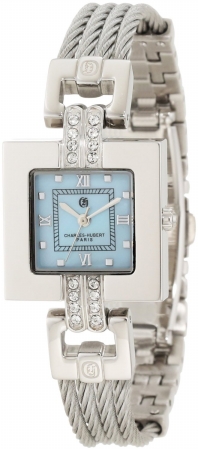 Picture of Charles-Hubert Paris 6807-W Stainless Steel Wire Bangle Light Blue MOP Dial Watch