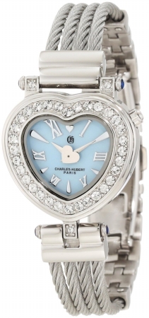 Picture of Charles-Hubert Paris 6780-E Stainless Steel Wire Bangle Light Blue MOP Dial Watch