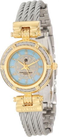 Picture of Charles-Hubert Paris 6779-T Gold-Plated Light Blue MOP Dial with Stainless Steel Wire Bangle Watch