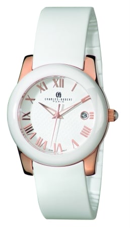Picture of Charles-Hubert Paris 6888-WRG Womens Rose Gold-Plated Stainless Steel White Ceramic Bezel Quartz Watch