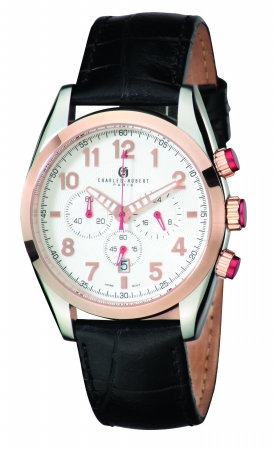 3895-RG Mens Rose Gold-Plated Bezel Stainless Steel White Dial Chronograph Watch -  Charles-Hubert Paris