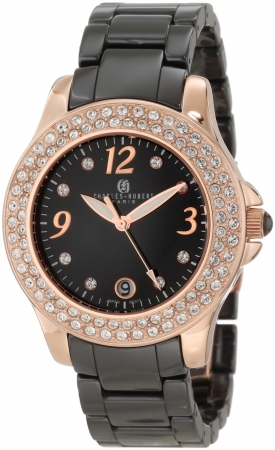 Picture of Charles-Hubert Paris 6789-BRG Rose-Gold Plated Stainless Steel Case Ceramic Band Black Dial Watch