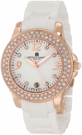 Picture of Charles-Hubert Paris 6789-WRG Rose-Gold Plated Stainless Steel Case Ceramic Band White Dial Watch