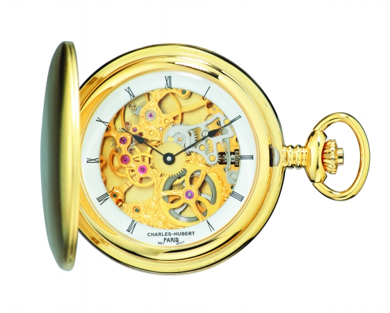 Picture of Charles-Hubert Paris 3905-G Polished Finish Gold-Plated Stainless Steel Hunter Case Mechanical Pocket Watch