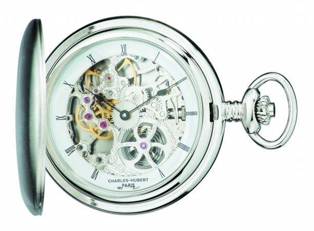 Picture of Charles-Hubert Paris 3905-W Polished Finish Stainless Steel Hunter Case Mechanical Pocket Watch