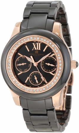 Picture of Charles-Hubert Paris 6810-B Rose-Gold Plated Stainless Steel Case Ceramic Band Black Dial Multi-Function Watch
