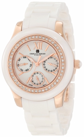 Picture of Charles-Hubert Paris 6810-W Rose-Gold Plated Stainless Steel Case Ceramic Band White Dial Multi-Function Watch