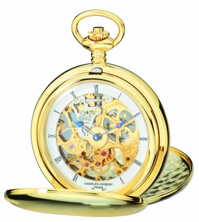 Picture of Charles-Hubert Paris 3904-G Polished Finish Gold-Plated Stainless Steel Double Cover Mechanical Pocket Watch
