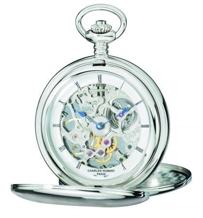 Picture of Charles-Hubert Paris 3904-W Polished Finish Stainless Steel Double Cover Mechanical Pocket Watch