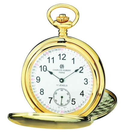 Picture of Charles-Hubert Paris 3907-GRR Polished Finish Gold-Plated Stainless Steel Double Cover Mechanical Pocket Watch