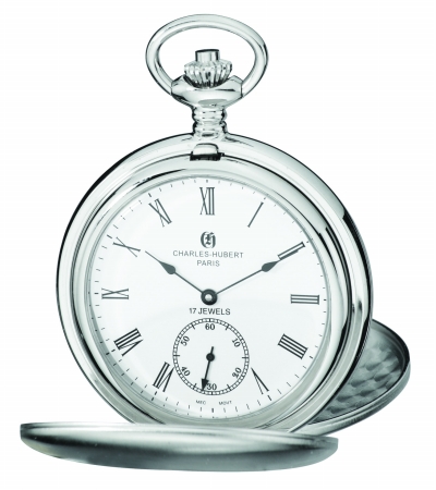 Picture of Charles-Hubert Paris 3907-WR Polished Finish Stainless Steel Double Cover Mechanical Pocket Watch