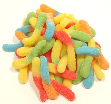 Picture of Albanese Confectionery 50124-CASE 18 lb Case of 2 in. Mini Neon Sour Wild Fruit Worms - 18 lb Case