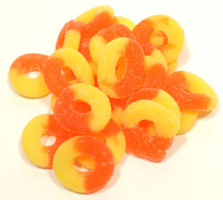 Picture of Albanese Confectionery 50129-CASE Peach Gummi Rings - 18 lb Case