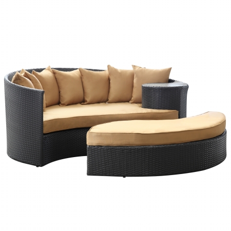 Picture of East End Imports EEI-645-EXP-MOC Taiji Outdoor Rattan Daybed with Ottoman in Espresso with Mocha Cushions