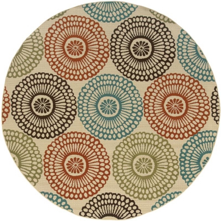 Oriental Weavers Montego 697J6 8' Round Round - Beige/ Blue-Polypropylene