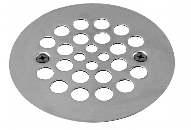 4-1/4" O.D. Shower Strainer Plastic-Oddities Style in Polished Nickel
