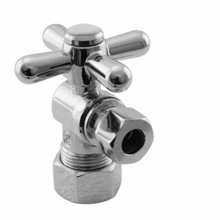 1-4 Turn Angle Stop - .63 in. OD Inlet and Cross Handle - Satin Nickel