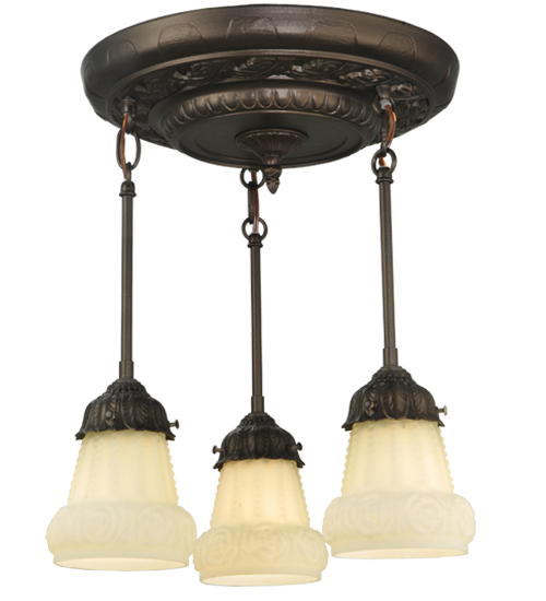 15 in. W White Puffy Rose 3 Light Shower Semi-Flushmount