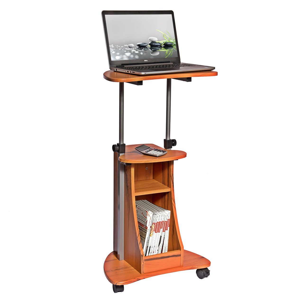 Picture of Techni Mobili RTA-B002-WG01 Rolling Laptop Cart with Storage - Wood Grain