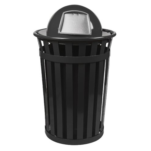 Picture of Witt Industries M5001-DT-BK Oakley Slatted Metal Receptacle with Dome Top - Black