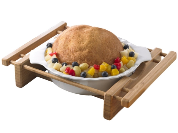 Picture of EVCO International 73457 BAMBOO & STONEWARE Grand Buffet 10 in. Pie Pan Bakeware Dish with Bamboo Cradles