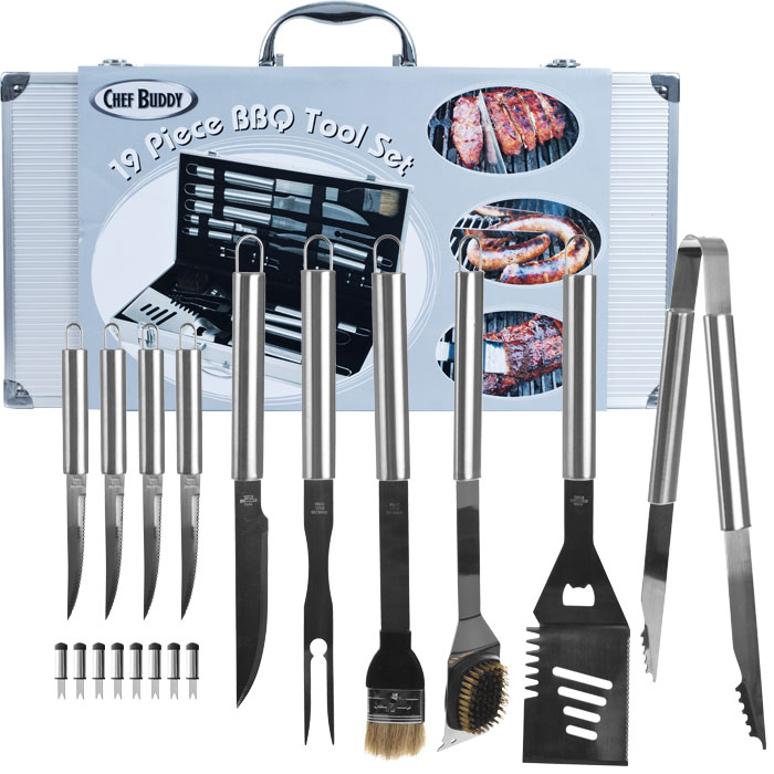 Picture of Chef Buddy-T 75-4274B Chef BuddyT 19 Piece Heavy Duty BBQ Set with Case