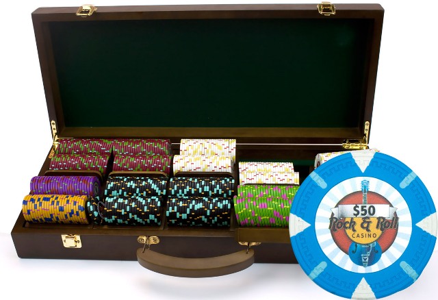 Picture of Brybelly Holdings CSRR-500W 500Ct Claysmith Gaming Rock & Roll Chip Set in Walnut