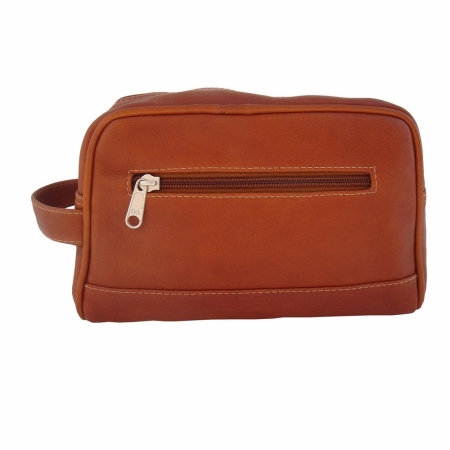 Picture of Piel Leather 7752 Top Zip Toiletry Kit - Saddle