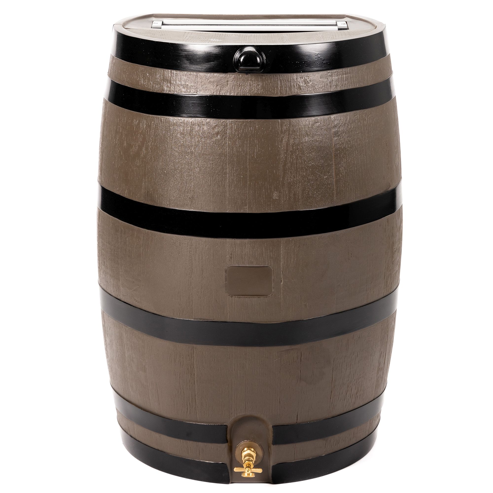 Flatback Rain Barrel 50USG - Woodgrain With Brass Spigot