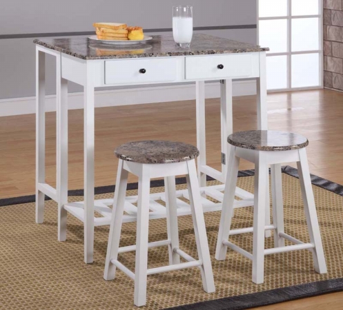 Breakfast Pub Set White - Marble Finish