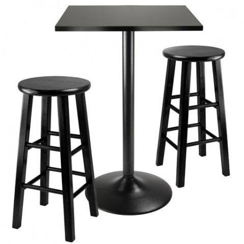 Picture of Winsome Trading 20323 3pc Counter Height Dining Set  Black Square Table Top and Black Metal Legs with 2 Wood Stools