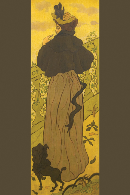 Woman standing Beside Railing with poodle- Paper Size P20x30