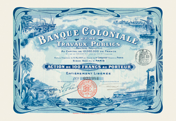 Picture of Buy Enlarge 0-587-00323-5P12x18 Banque Coloniale et de Travaux Publics- Paper Size P12x18