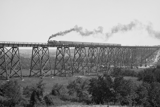 Steam Train passes over Valley Trestle Bridge- Paper Size P20x30