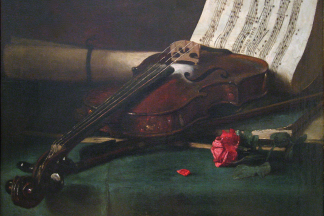 Buy Enlarge 0-587-60467-LP12x18 Still Life with Violin  Sheet Music and A Rose- Paper Size P12x18