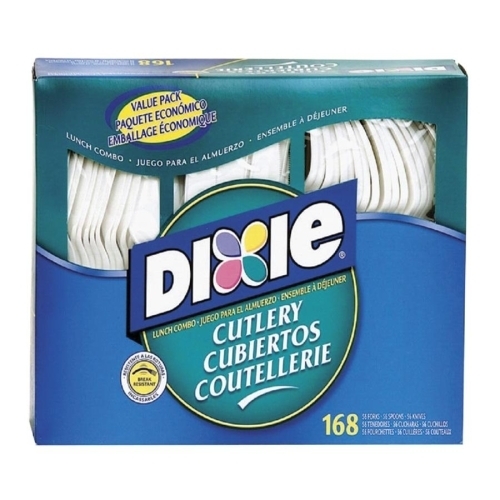 Picture of DDI 931696 Dixie Foods Cutlery Combo Box  56 ea Forks/Knives/Spoons  168/BX  White Case of 3