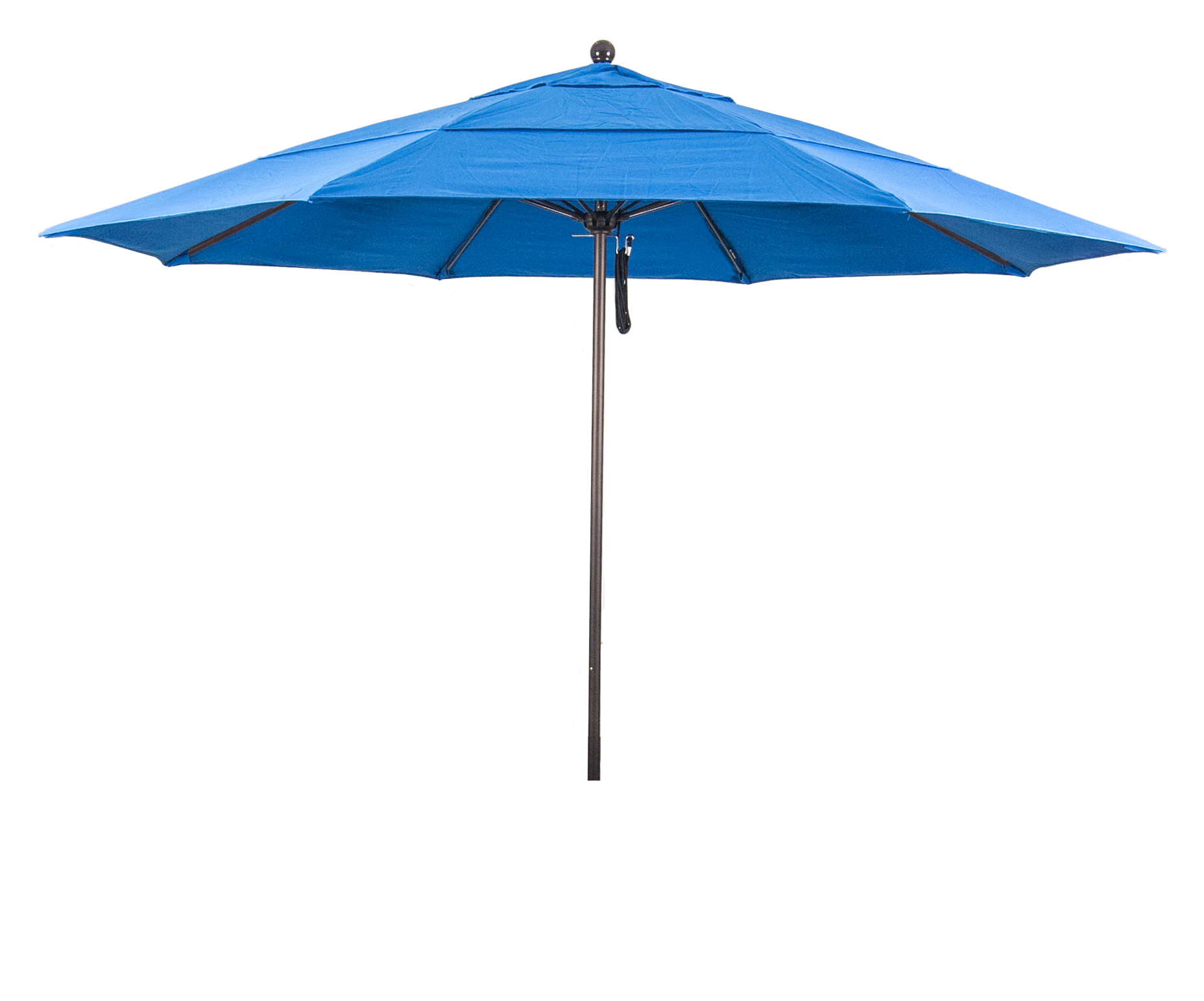 Picture of California Umbrella ALTO118117-F03-DWV 11 ft. Fiberglass Market Umbrella PO DVent Bronze-Olefin-Pacific Blue