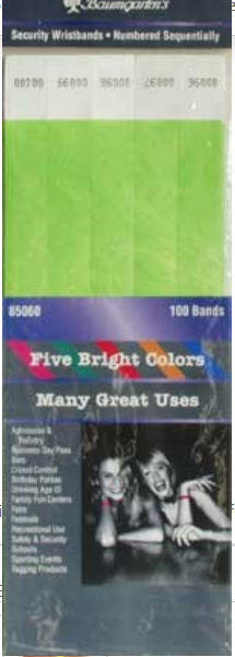 Sequentially Number RED Security Wristbands 100 Pack ORANGE (85050)