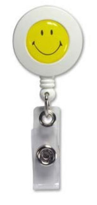 Smiley Face ID Badge Reel Round Belt Clip Strap WHITE ()