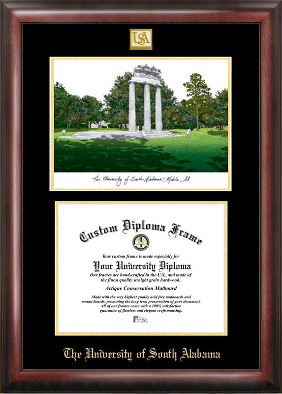 Picture of Campus Images AL991LGED University of South Alabama Gold embossed diploma frame with Campus Images lithograph