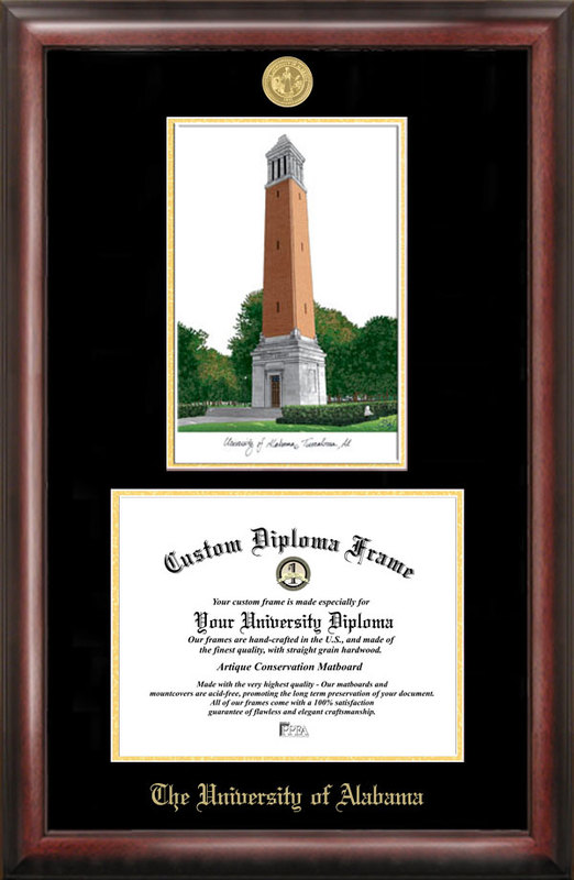 Picture of Campus Images AL993LGED University of Alabama  Tuscaloosa Gold Embossed Diploma Frame with Campus Images Lithograph