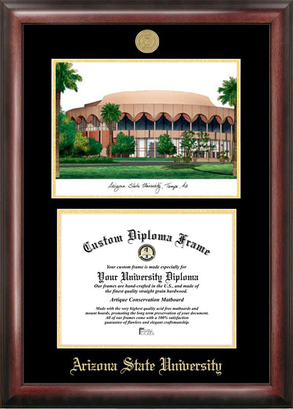 Picture of Campus Images AZ994LGED Arizona State University Gold embossed diploma frame with Campus Images lithograph